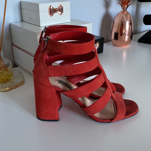 Prada Red Caged Block Heel - Picture 2 of 10
